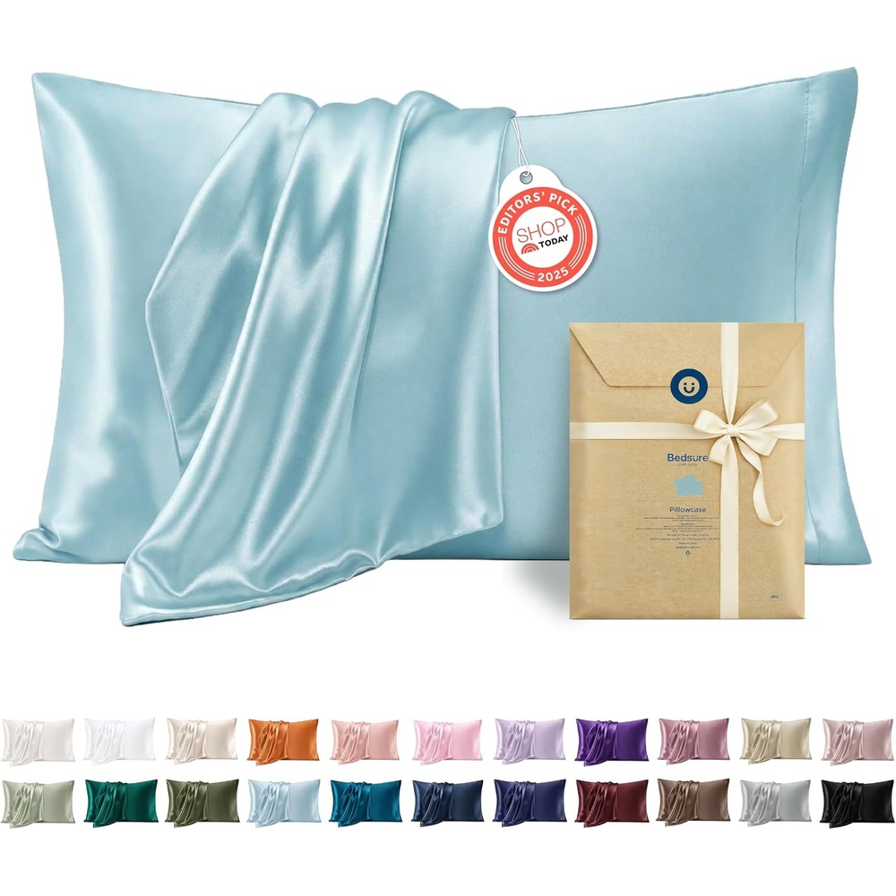 image:imageBedsure Satin Pillowcase Standard Set of 2 Silky Pillow Cases White Similar to Silk Pillow Cases Decorative Covers Room Decor Gifts for Women Men Envelope Closure For Hair Skin 20 x 2627 Aqua