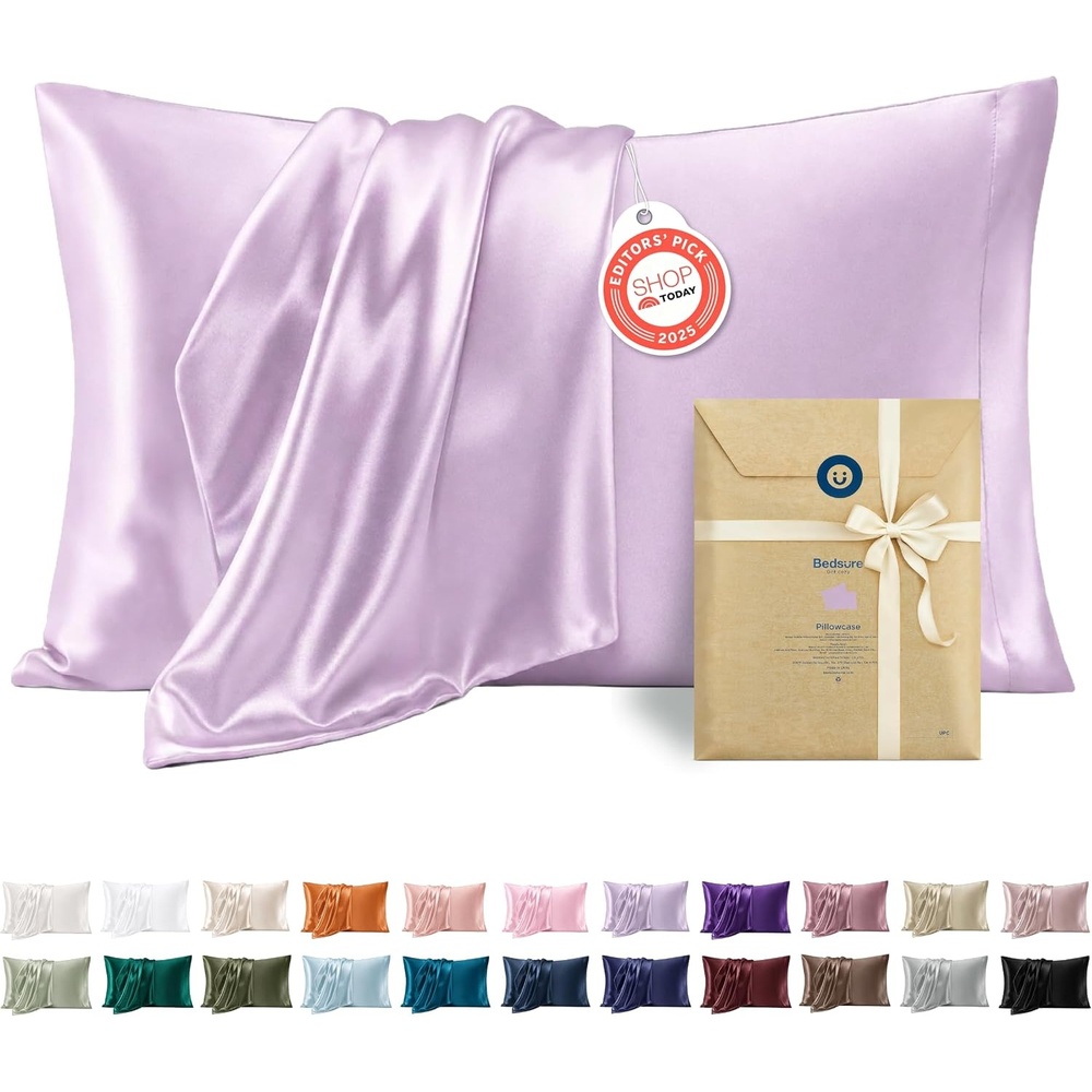 image:imageBedsure Satin Pillowcase Standard Set of 2 Silky Pillow Cases White Similar to Silk Pillow Cases Decorative Covers Room Decor Gifts for Women Men Envelope Closure For Hair Skin 20 x 2620 Lavender