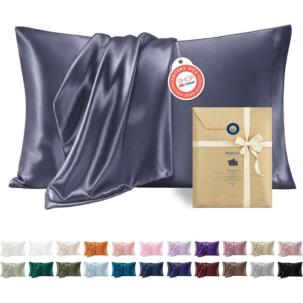image:imageBedsure Satin Pillowcase Standard Set of 2 Silky Pillow Cases White Similar to Silk Pillow Cases Decorative Covers Room Decor Gifts for Women Men Envelope Closure For Hair Skin 20 x 2629 Blue Granite