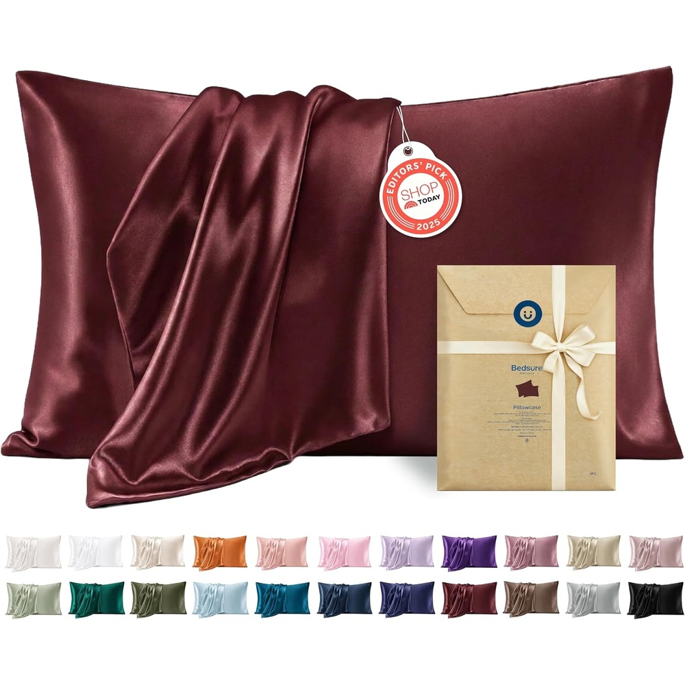 image:imageBedsure Satin Pillowcase Standard Set of 2 Silky Pillow Cases White Similar to Silk Pillow Cases Decorative Covers Room Decor Gifts for Women Men Envelope Closure For Hair Skin 20 x 2618 Burgundy