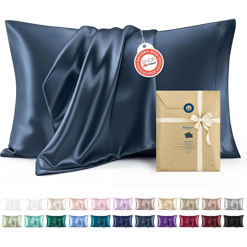 image:imageBedsure Satin Pillowcase Standard Set of 2 Silky Pillow Cases White Similar to Silk Pillow Cases Decorative Covers Room Decor Gifts for Women Men Envelope Closure For Hair Skin 20 x 2606 Blue