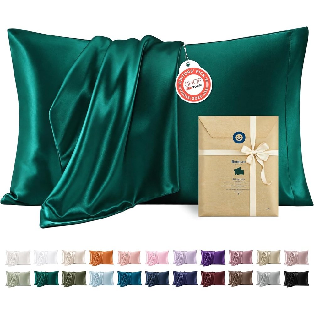 image:imageBedsure Satin Pillowcase Standard Set of 2 Silky Pillow Cases White Similar to Silk Pillow Cases Decorative Covers Room Decor Gifts for Women Men Envelope Closure For Hair Skin 20 x 2613 Dark Green