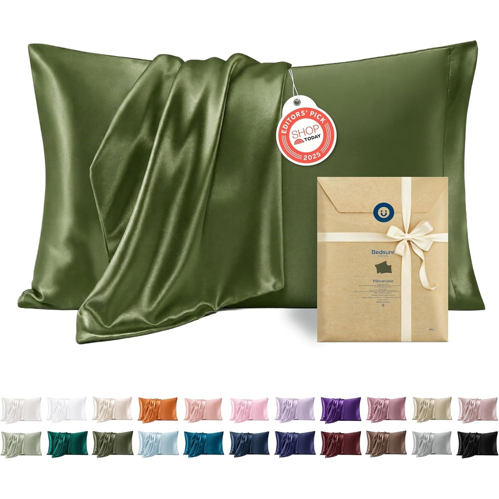 image:imageBedsure Satin Pillowcase Standard Set of 2 Silky Pillow Cases White Similar to Silk Pillow Cases Decorative Covers Room Decor Gifts for Women Men Envelope Closure For Hair Skin 20 x 2626 Moss