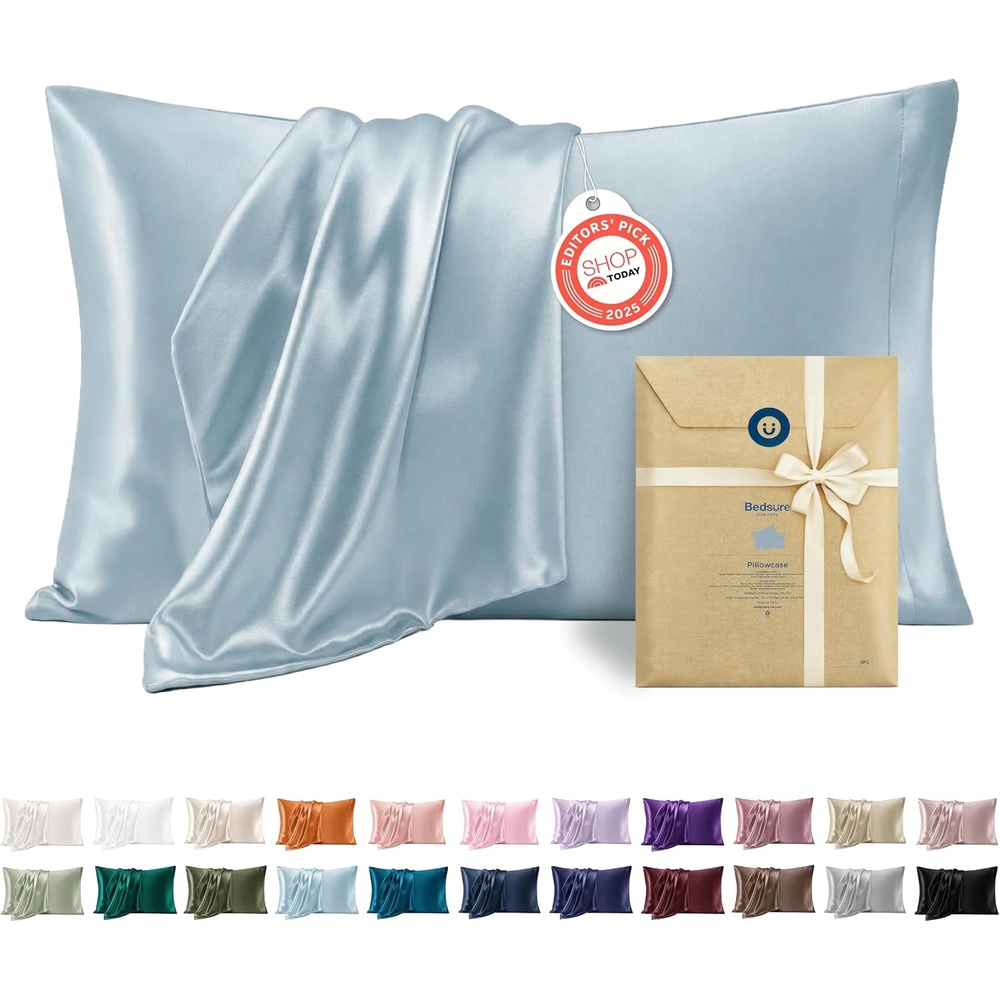 image:imageBedsure Satin Pillowcase Standard Set of 2 Silky Pillow Cases White Similar to Silk Pillow Cases Decorative Covers Room Decor Gifts for Women Men Envelope Closure For Hair Skin 20 x 2617 Stone Blue