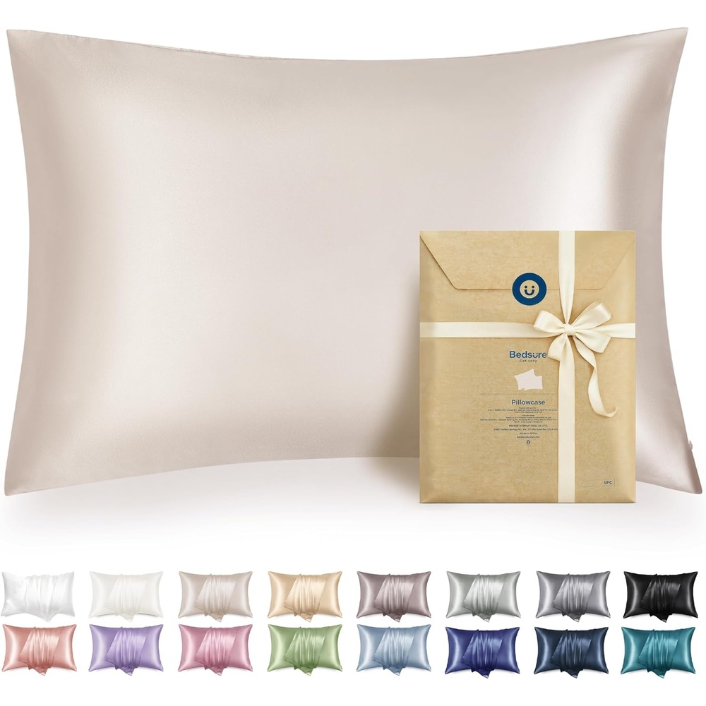 image:imageBedsure Satin Pillowcase with Zipper Similar to Silk Pillow Cases 2 Pack Satin Pillow Cases Queen Silky amp Soft Beige Pillow Covers Hair and Skin Valentines Day Gifts for Women Men 20x30 Inches01 Beige Zipper