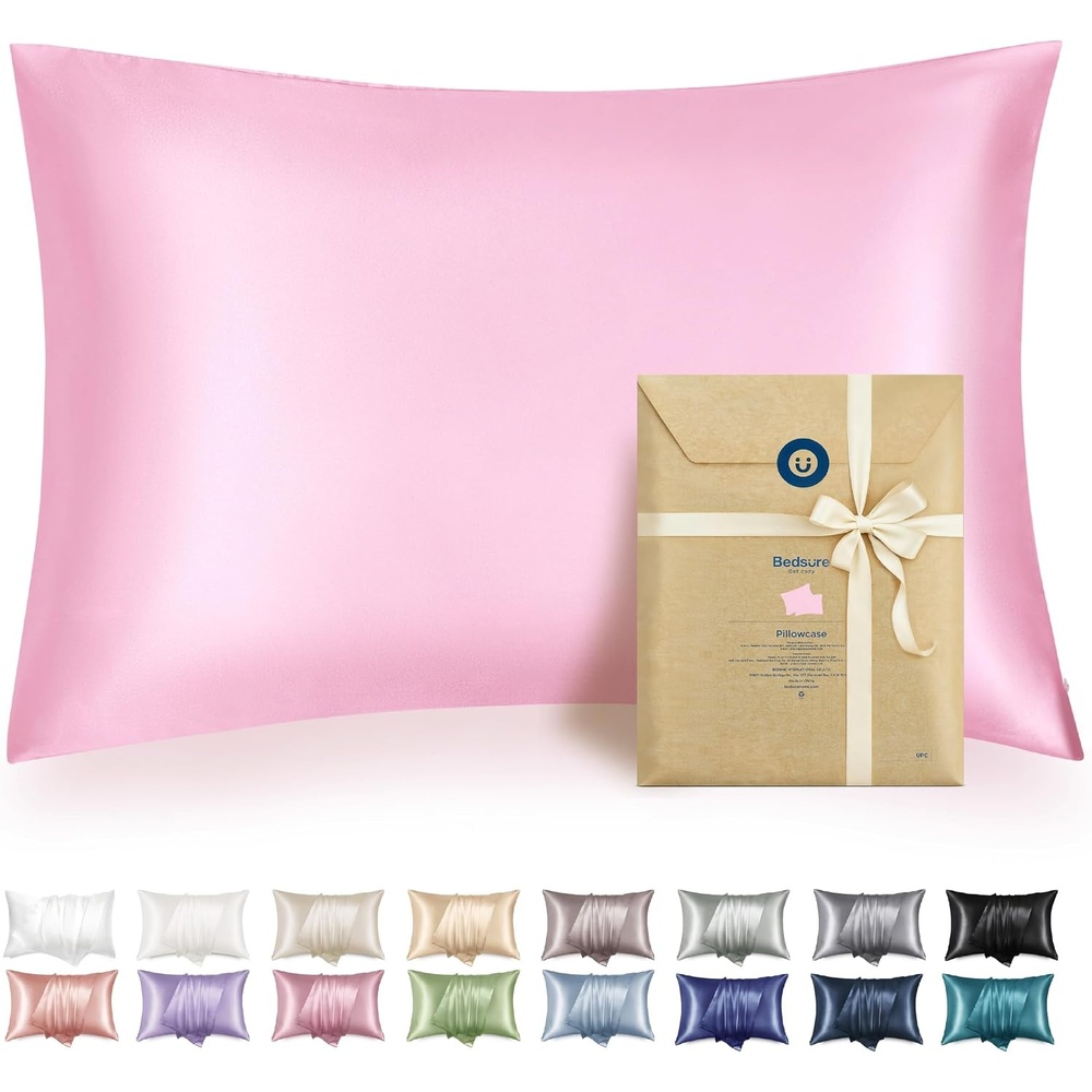 image:imageBedsure Satin Pillowcase with Zipper Similar to Silk Pillow Cases 2 Pack Satin Pillow Cases Queen Silky amp Soft Beige Pillow Covers Hair and Skin Valentines Day Gifts for Women Men 20x30 Inches07 Pink Zipper
