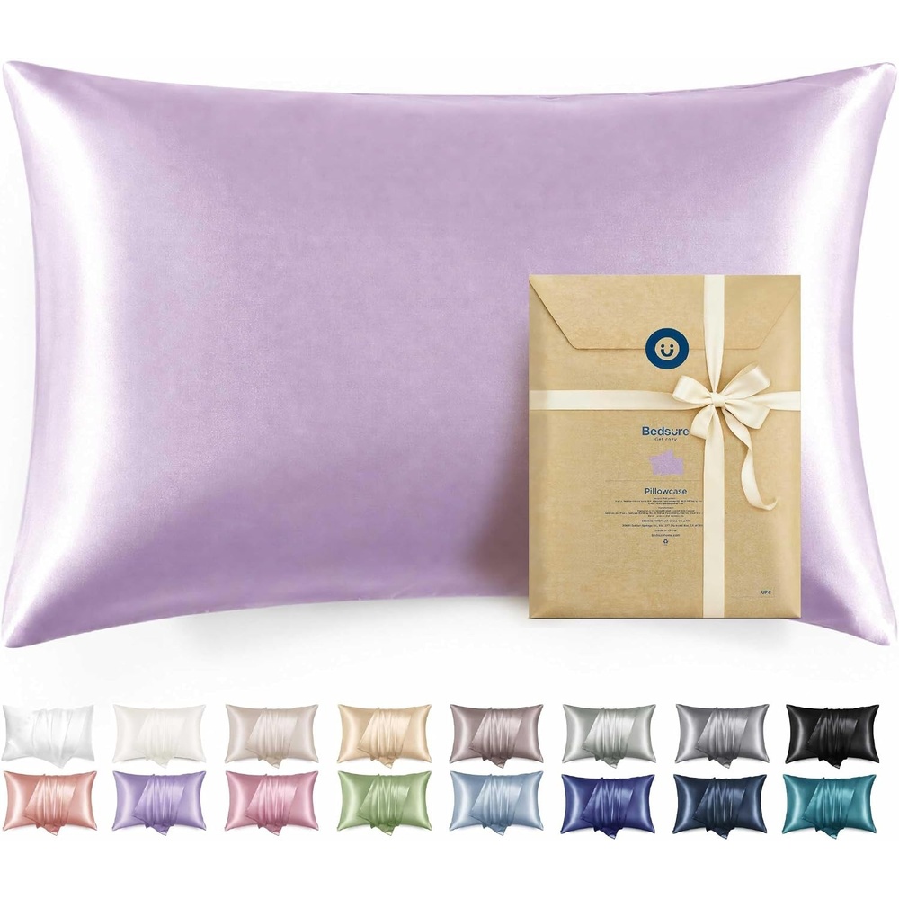 image:imageBedsure Satin Pillowcase with Zipper Similar to Silk Pillow Cases 2 Pack Satin Pillow Cases Queen Silky amp Soft Beige Pillow Covers Hair and Skin Valentines Day Gifts for Women Men 20x30 Inches14 Lavender Zipper