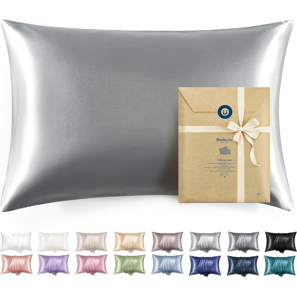 image:imageBedsure Satin Pillowcase with Zipper Similar to Silk Pillow Cases 2 Pack Satin Pillow Cases Queen Silky amp Soft Beige Pillow Covers Hair and Skin Valentines Day Gifts for Women Men 20x30 Inches03 Grey Zipper