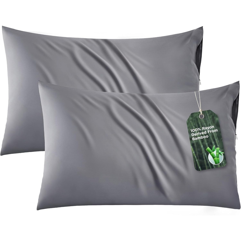 image:imageBedsure Zipper Pillow Cases Queen Size from Rayon Derived from Bamboo Cooling Pillowcase for Hot Sleepers Soft amp PureWoven Pillow Covers Gift Light Blue 20x30 Inches01 Grey