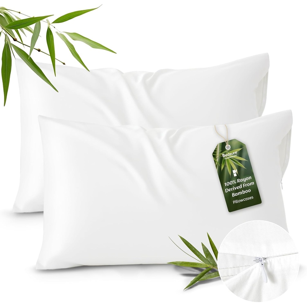 image:imageBedsure Zipper Pillow Cases Queen Size from Rayon Derived from Bamboo Cooling Pillowcase for Hot Sleepers Soft amp PureWoven Pillow Covers Gift Light Blue 20x30 Inches02 White