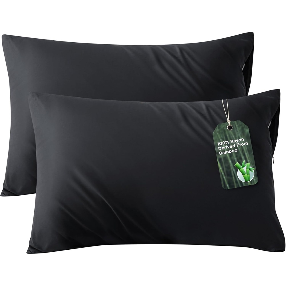image:imageBedsure Zipper Pillow Cases Queen Size from Rayon Derived from Bamboo  Cooling Pillowcase for Hot Sleepers Soft amp PureWoven Pillow Covers Gift Light Blue 20x30 Inches04  Black