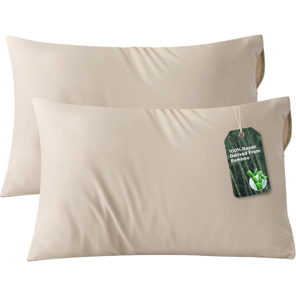 image:imageBedsure Zipper Pillow Cases Queen Size from Rayon Derived from Bamboo Cooling Pillowcase for Hot Sleepers Soft amp PureWoven Pillow Covers Gift Light Blue 20x30 Inches08 Beige