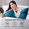 Bedsure Satin Pillowcase Standard Set of 2, Silky Pillow Cases, White | Similar to Silk Pillow Cases, Decorative Covers, Room Decor, Gifts for Women Men, Envelope Closure, For Hair Skin, 20″ x 26″(24 – Teal)