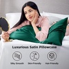 Bedsure Satin Pillowcase Standard Set of 2, Silky Pillow Cases, White | Similar to Silk Pillow Cases, Decorative Covers, Room Decor, Gifts for Women Men, Envelope Closure, For Hair Skin, 20″ x 26″(13 – Dark Green)