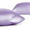 Bedsure Satin Pillowcase with Zipper, Similar to Silk Pillow Cases 2 Pack, Satin Pillow Cases Queen, Silky & Soft Beige Pillow Covers Hair and Skin, Valentines Day Gifts for Women Men, 20×30 Inches(14 – Lavender – Zipper)