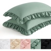 Bedsure Ruffle Pillow Cases Standard Size Set of 2, Black Pillow Shams | 2.7″ French Ruffles, Distressed Vintage Shams, Envelope Closure, Double-brushed Microfiber, 20″ x 26″, Wrinkle Fade Resistant(04 – Iceberg Green)