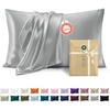 Bedsure Satin Pillowcase Standard Set of 2, Silky Pillow Cases, White | Similar to Silk Pillow Cases, Decorative Covers, Room Decor, Gifts for Women Men, Envelope Closure, For Hair Skin, 20″ x 26″(01 – Silver Grey)