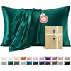 Bedsure Satin Pillowcase Standard Set of 2, Silky Pillow Cases, White | Similar to Silk Pillow Cases, Decorative Covers, Room Decor, Gifts for Women Men, Envelope Closure, For Hair Skin, 20″ x 26″(13 – Dark Green)