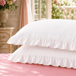 Bedsure Ruffle Pillow Cases Standard Size Set of 2, Black Pillow Shams | 2.7″ French Ruffles, Distressed Vintage Shams, Envelope Closure, Double-brushed Microfiber, 20″ x 26″, Wrinkle Fade Resistant(01 – White)
