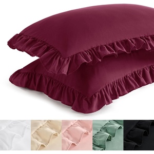 Bedsure Ruffle Pillow Cases Standard Size Set of 2, Black Pillow Shams | 2.7″ French Ruffles, Distressed Vintage Shams, Envelope Closure, Double-brushed Microfiber, 20″ x 26″, Wrinkle Fade Resistant(07 – Red)