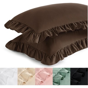 Bedsure Ruffle Pillow Cases Standard Size Set of 2, Black Pillow Shams | 2.7″ French Ruffles, Distressed Vintage Shams, Envelope Closure, Double-brushed Microfiber, 20″ x 26″, Wrinkle Fade Resistant(08 – Brown)
