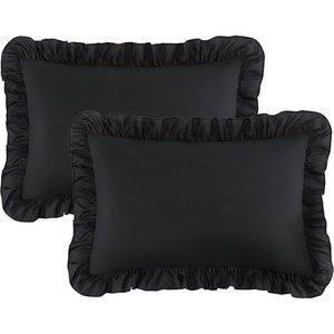 Bedsure Ruffle Pillow Cases Standard Size Set of 2, Black Pillow Shams | 2.7″ French Ruffles, Distressed Vintage Shams, Envelope Closure, Double-brushed Microfiber, 20″ x 26″, Wrinkle Fade Resistant(02 – Black)