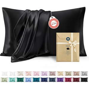 Bedsure Satin Pillowcase Standard Set of 2, Silky Pillow Cases, White | Similar to Silk Pillow Cases, Decorative Covers, Room Decor, Gifts for Women Men, Envelope Closure, For Hair Skin, 20″ x 26″(04 – Black)