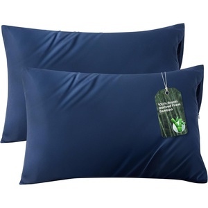 Bedsure Zipper Pillow Cases Queen Size from Rayon Derived from Bamboo | Cooling Pillowcase for Hot Sleepers, Soft & PureWoven Pillow Covers, Gift, Light Blue, 20×30 Inches(03 – Navy)