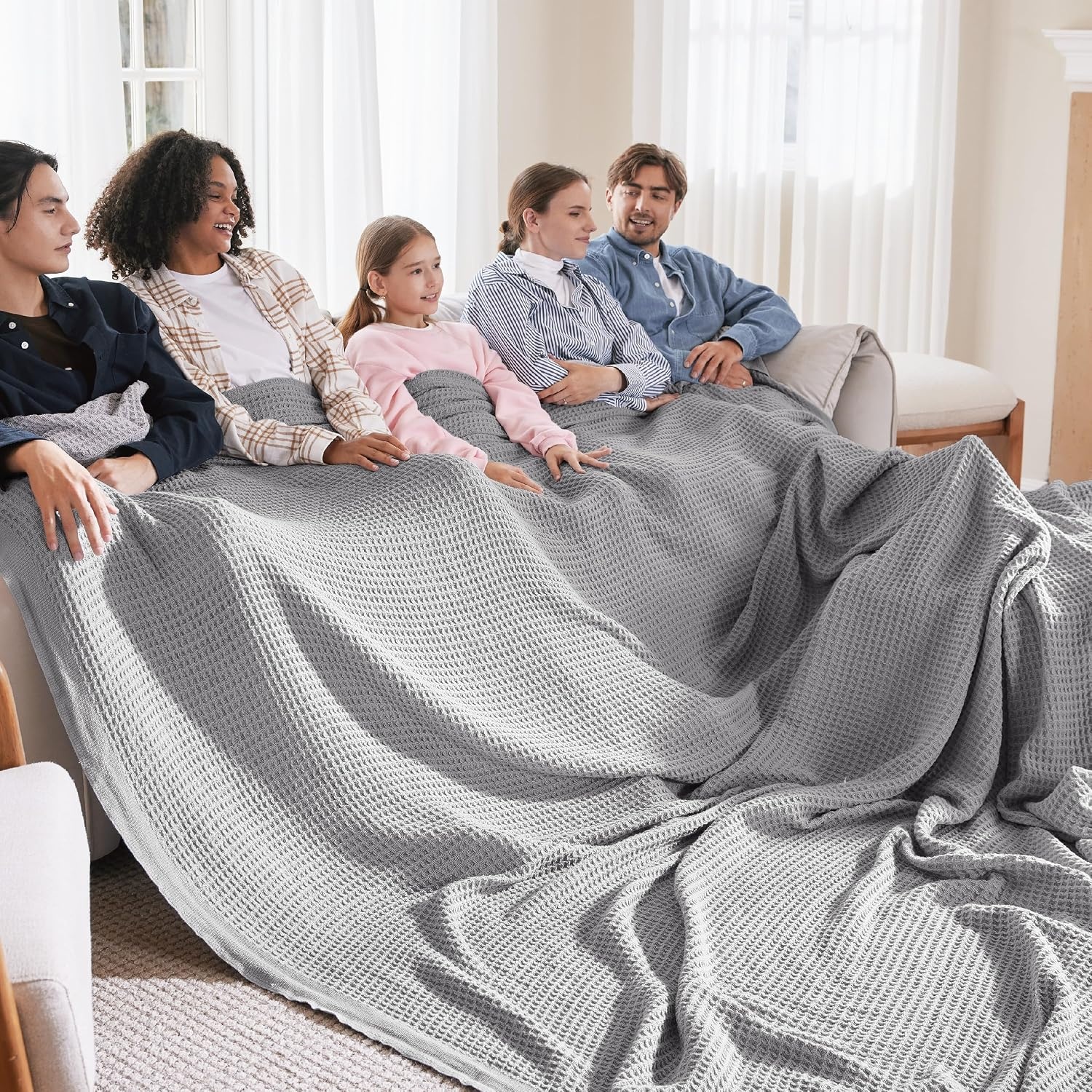image:imageBedsure 100 Cotton Blanket Queen Size for Bed Cooling Breathable and Soft for Summer and Fall Thick Cozy Waffle Weave Blanket Gifts for Women White 90x90 Inches08 Grey