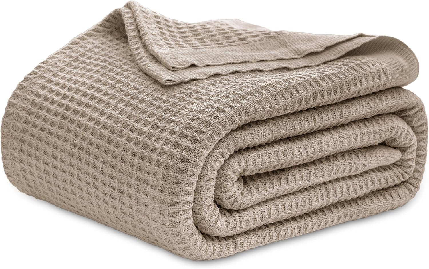 image:imageBedsure 100 Cotton Blanket Queen Size for Bed Cooling Breathable and Soft for Summer and Fall Thick Cozy Waffle Weave Blanket Gifts for Women White 90x90 Inches03 Taupe