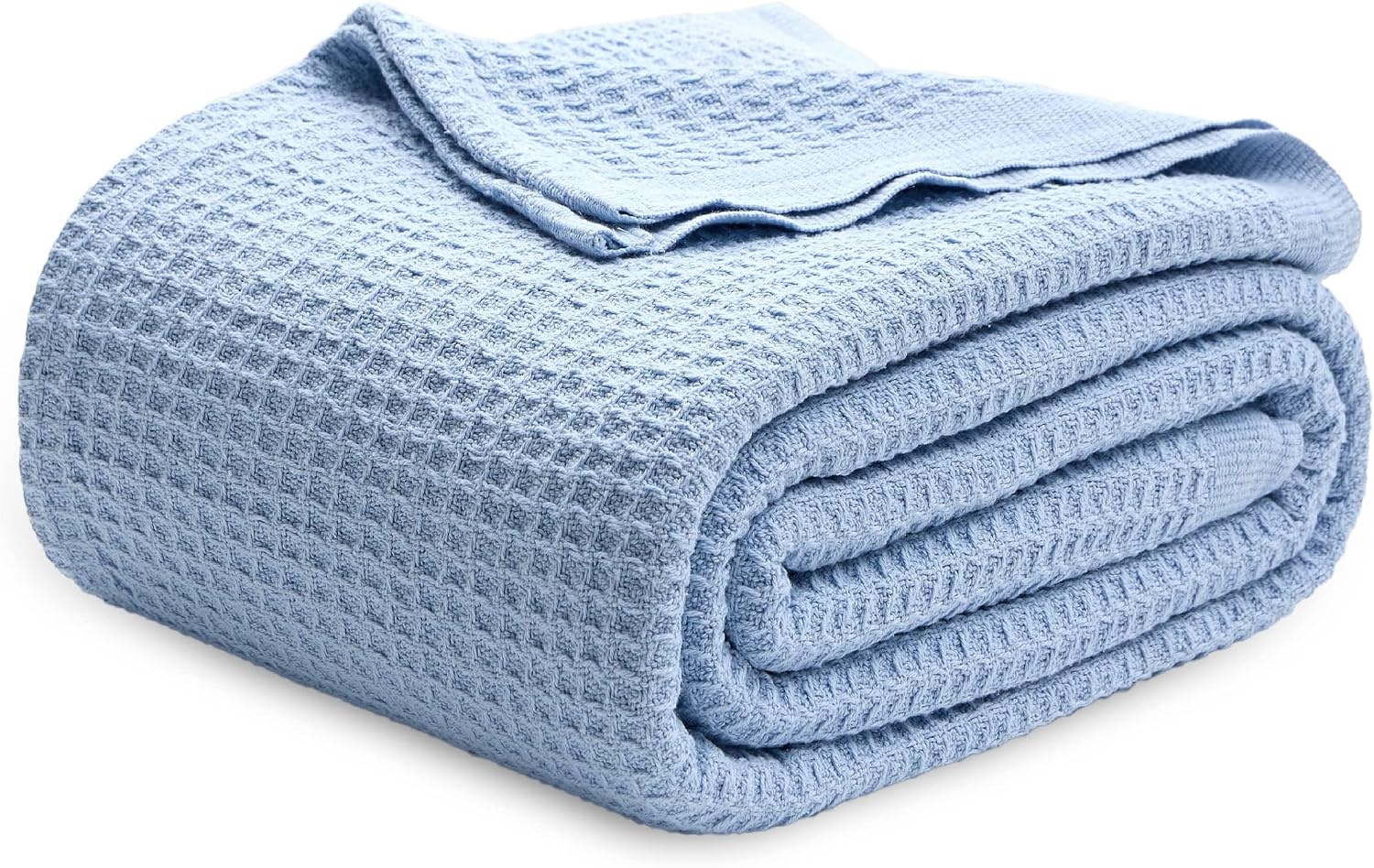 image:imageBedsure 100 Cotton Blanket Queen Size for Bed Cooling Breathable and Soft for Summer and Fall Thick Cozy Waffle Weave Blanket Gifts for Women White 90x90 Inches09 Sky Blue