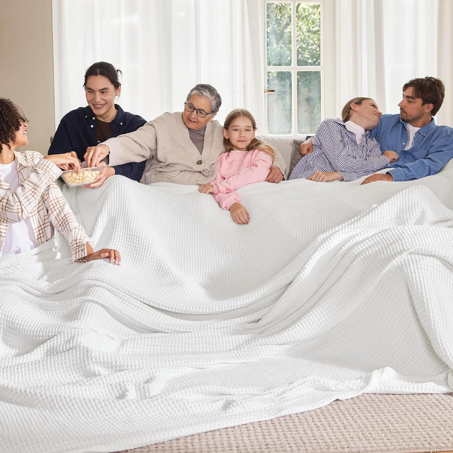 image:imageBedsure 100 Cotton Blanket Queen Size for Bed Cooling Breathable and Soft for Summer and Fall Thick Cozy Waffle Weave Blanket Gifts for Women White 90x90 Inches01 White