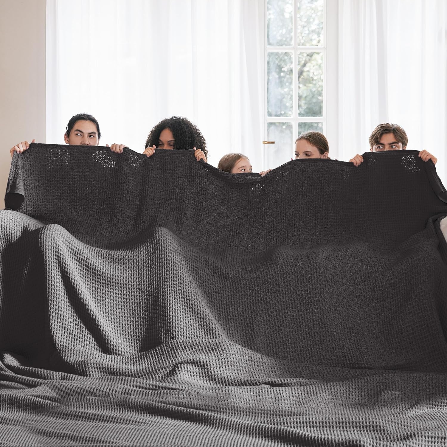 image:imageBedsure 100 Cotton Blanket Queen Size for Bed Cooling Breathable and Soft for Summer and Fall Thick Cozy Waffle Weave Blanket Gifts for Women White 90x90 Inches12 Dark Grey