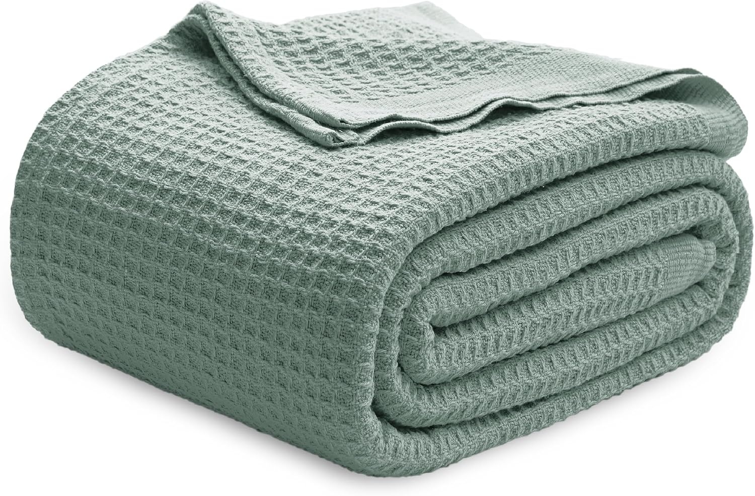 image:imageBedsure 100 Cotton Blanket Queen Size for Bed Cooling Breathable and Soft for Summer and Fall Thick Cozy Waffle Weave Blanket Gifts for Women White 90x90 Inches04 Sage Green