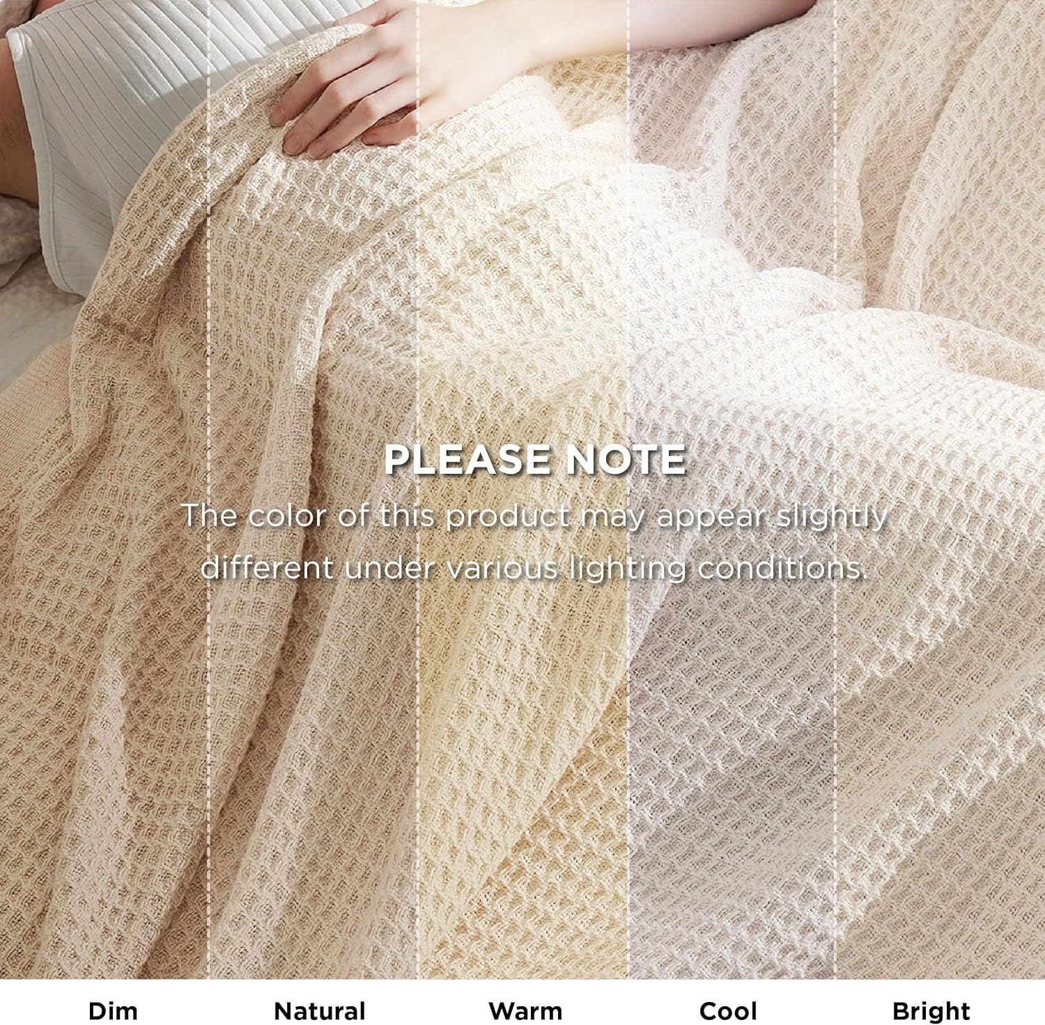 image:imageBedsure 100 Cotton Blanket Queen Size for Bed Cooling Breathable and Soft for Summer and Fall Thick Cozy Waffle Weave Blanket Gifts for Women White 90x90 Inches10 Yellowish Cream