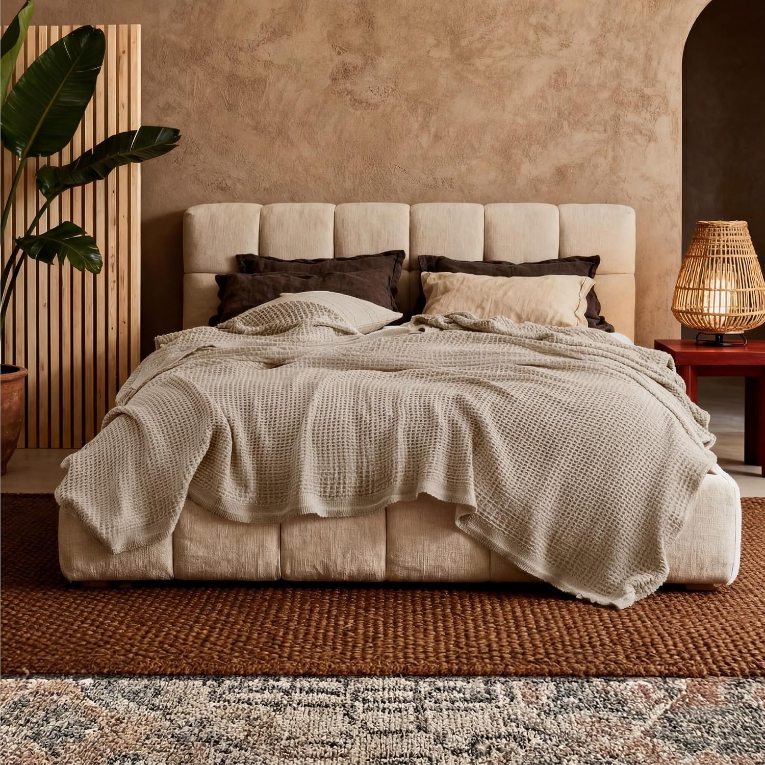 image:imageBedsure 100 Cotton Blanket Queen Size for Bed Cooling Breathable and Soft for Summer and Fall Thick Cozy Waffle Weave Blanket Gifts for Women White 90x90 Inches03 Taupe