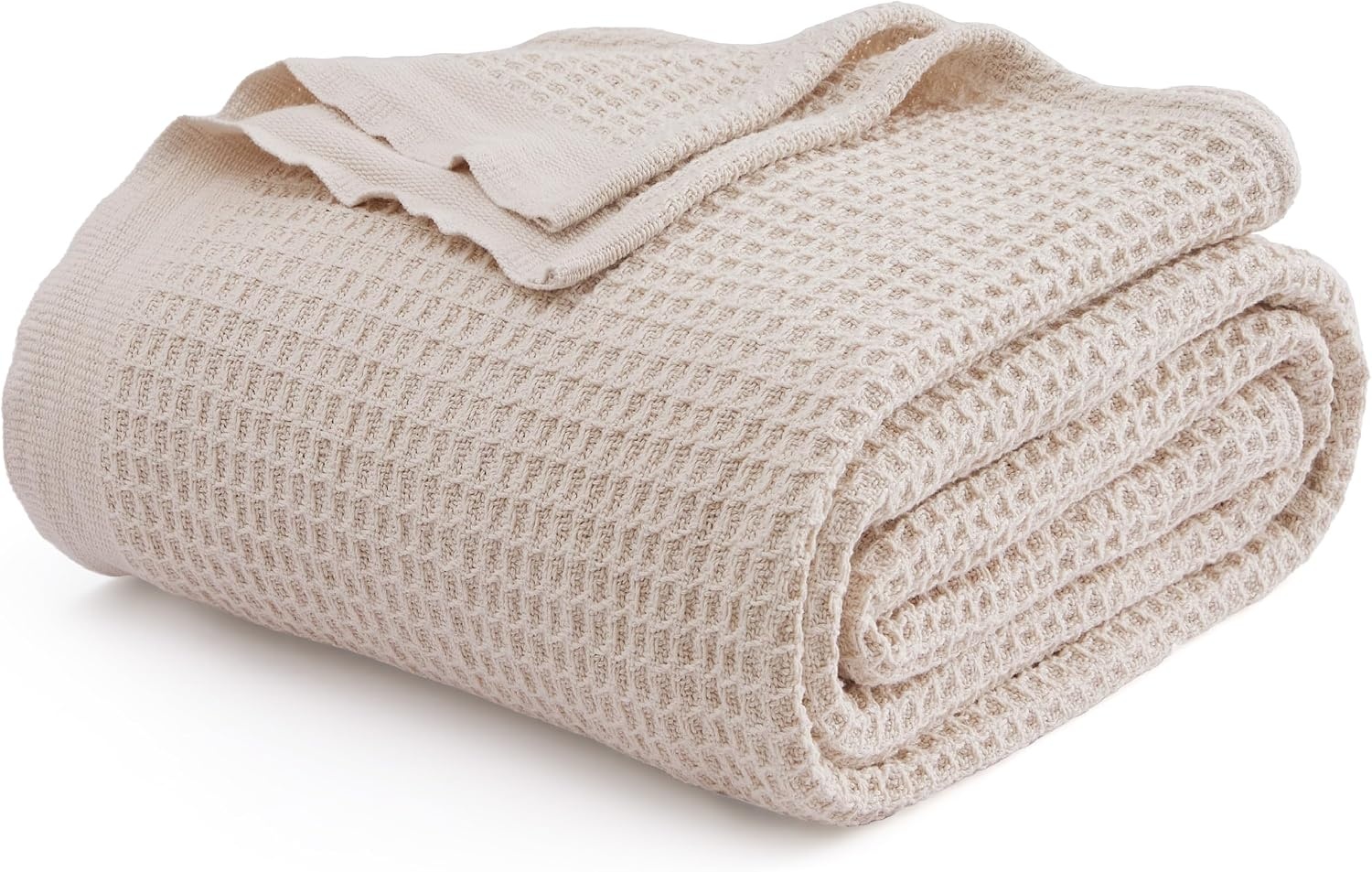 image:imageBedsure 100 Cotton Blanket Queen Size for Bed Cooling Breathable and Soft for Summer and Fall Thick Cozy Waffle Weave Blanket Gifts for Women White 90x90 Inches02 Beige