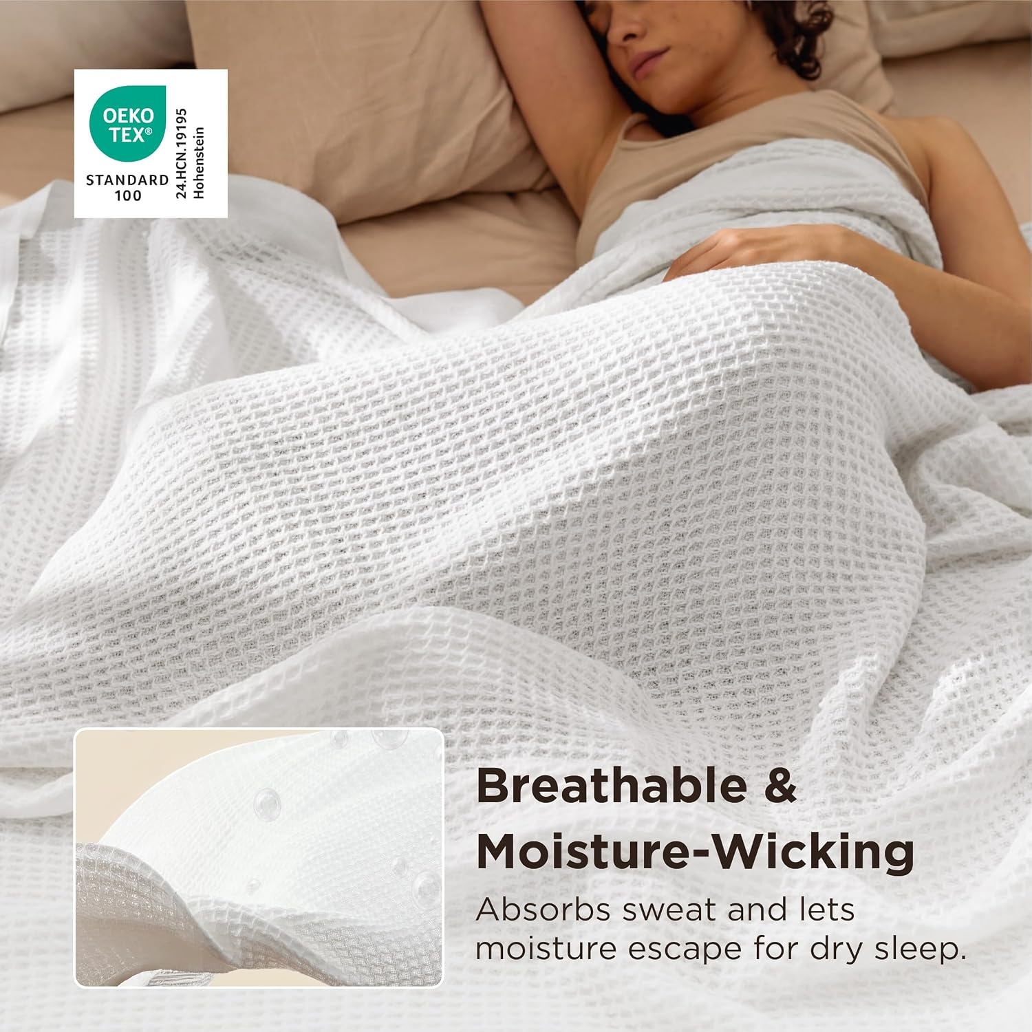 image:imageBedsure 100 Cotton Blanket Queen Size for Bed Cooling Breathable and Soft for Summer and Fall Thick Cozy Waffle Weave Blanket Gifts for Women White 90x90 Inches01 White