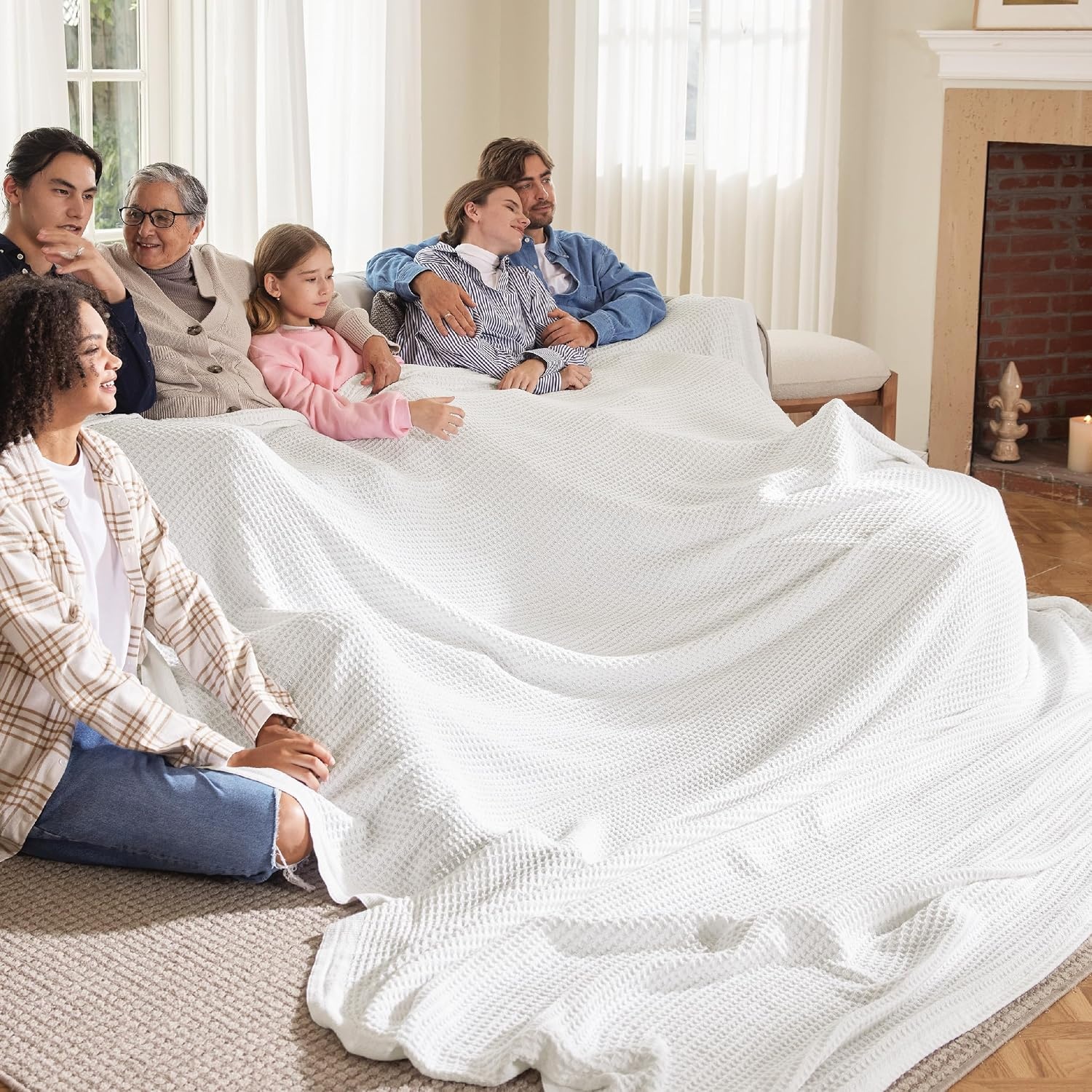 image:imageBedsure 100 Cotton Blanket Queen Size for Bed Cooling Breathable and Soft for Summer and Fall Thick Cozy Waffle Weave Blanket Gifts for Women White 90x90 Inches01 White