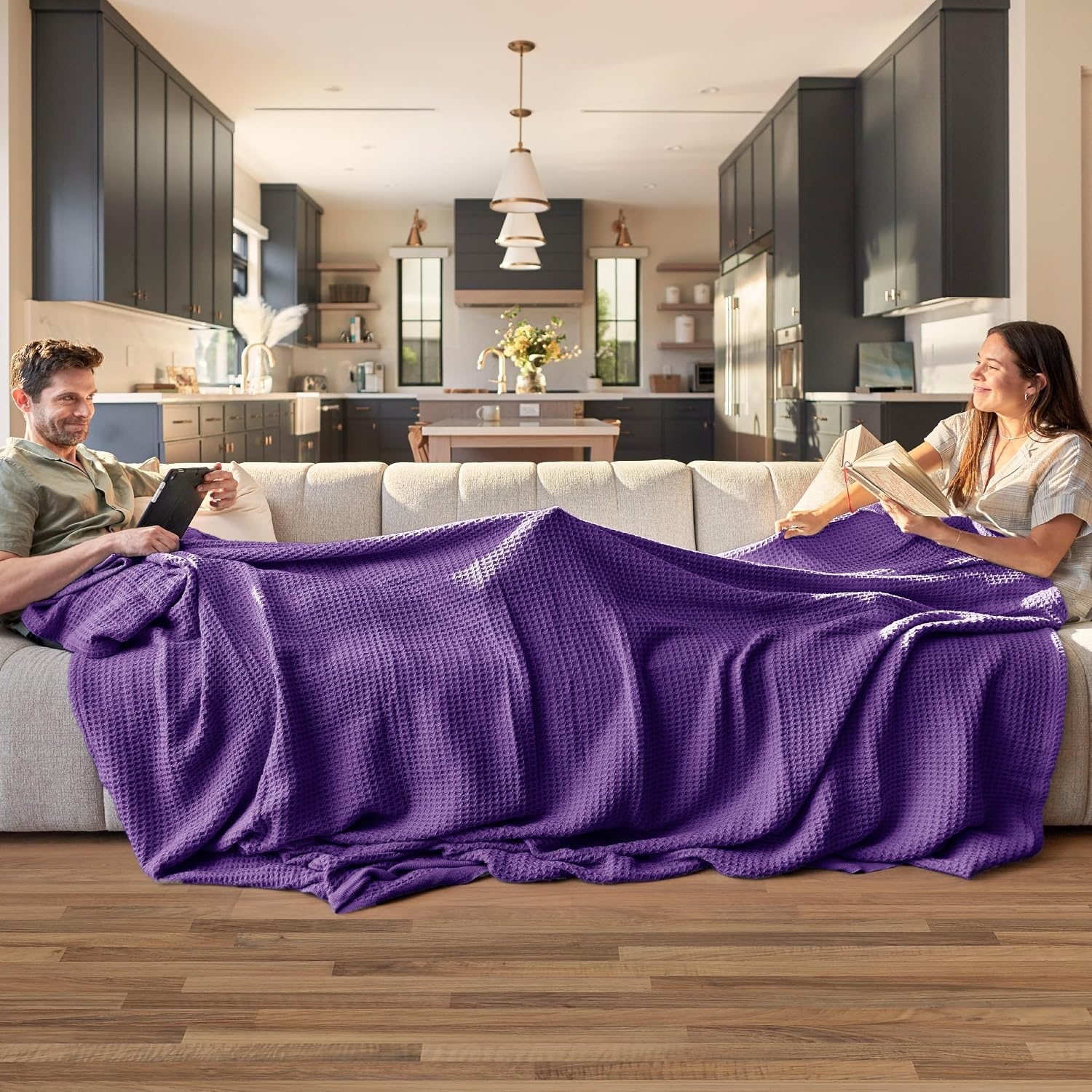 image:imageBedsure 100 Cotton Blanket Queen Size for Bed Cooling Breathable and Soft for Summer and Fall Thick Cozy Waffle Weave Blanket Gifts for Women White 90x90 Inches18 Purple