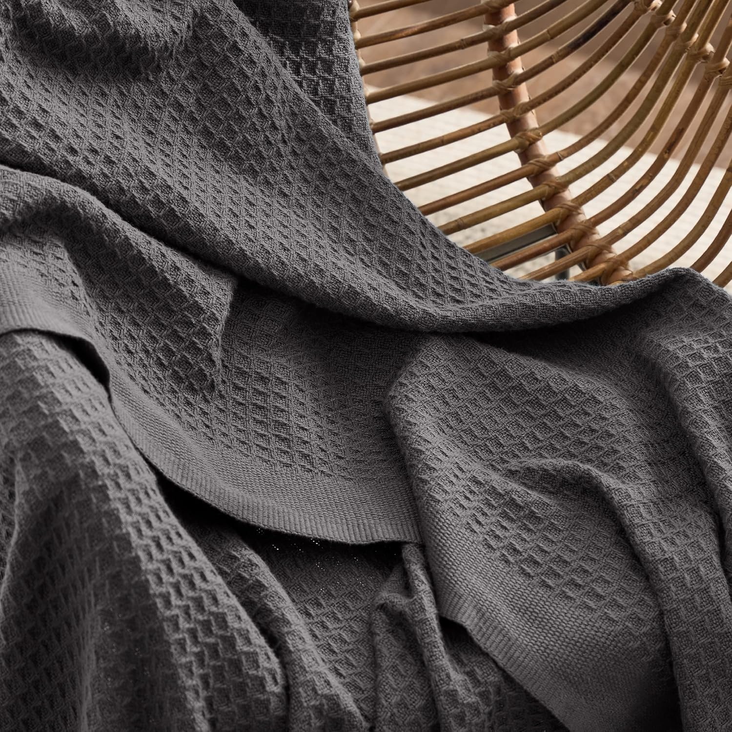 image:imageBedsure 100 Cotton Blanket Queen Size for Bed Cooling Breathable and Soft for Summer and Fall Thick Cozy Waffle Weave Blanket Gifts for Women White 90x90 Inches12 Dark Grey