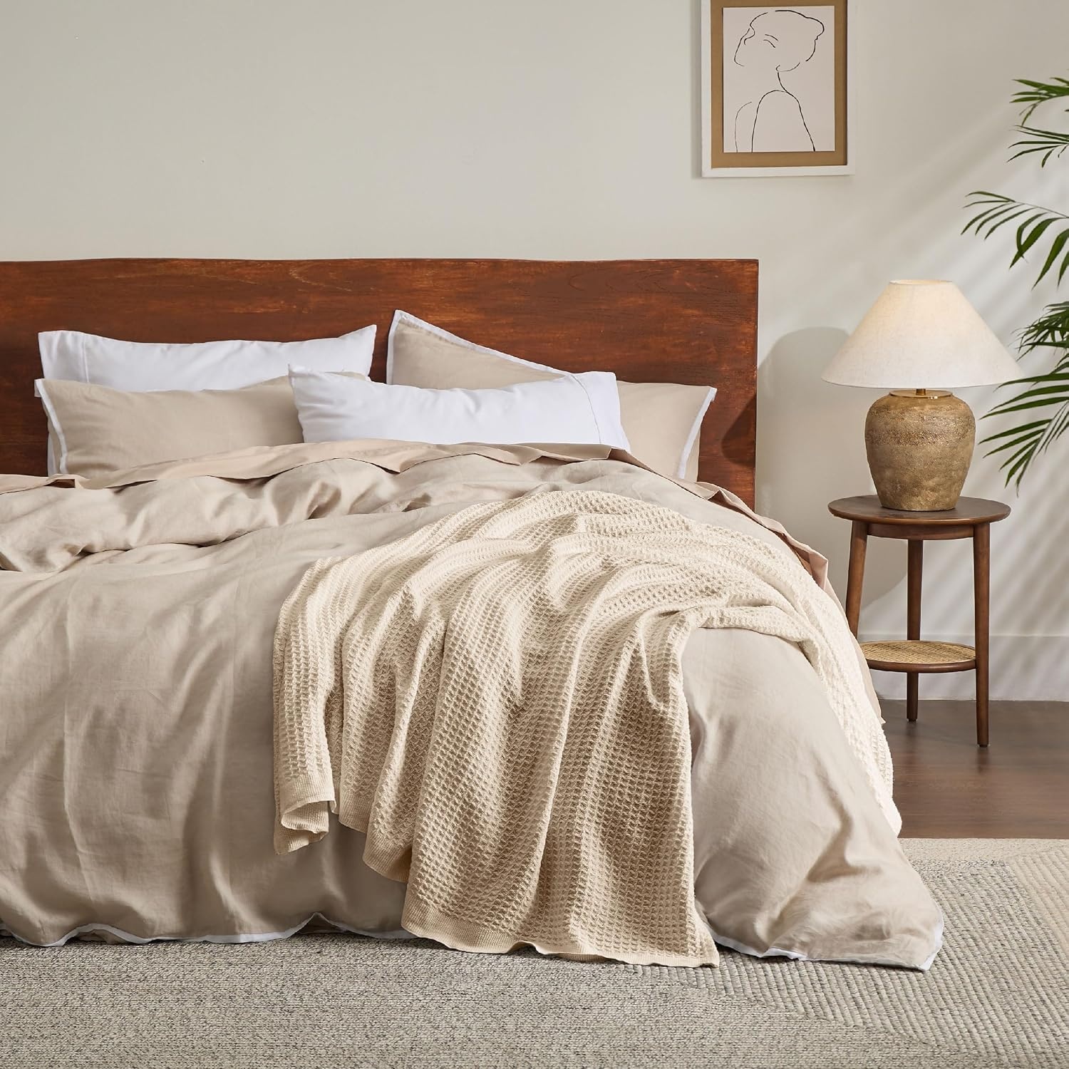 image:imageBedsure 100 Cotton Blanket Queen Size for Bed Cooling Breathable and Soft for Summer and Fall Thick Cozy Waffle Weave Blanket Gifts for Women White 90x90 Inches10 Yellowish Cream