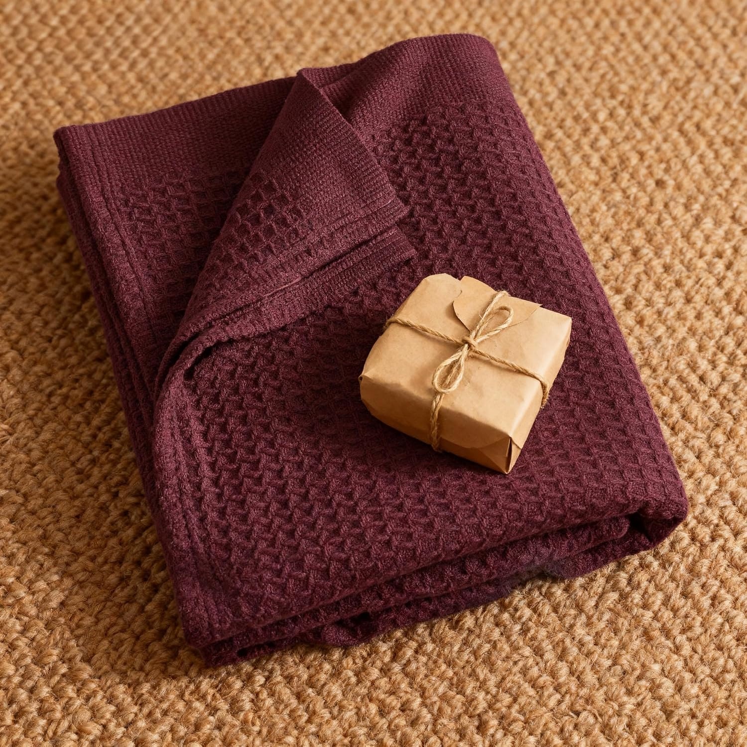 image:imageBedsure 100 Cotton Blanket Queen Size for Bed Cooling Breathable and Soft for Summer and Fall Thick Cozy Waffle Weave Blanket Gifts for Women White 90x90 Inches16 Burgundy