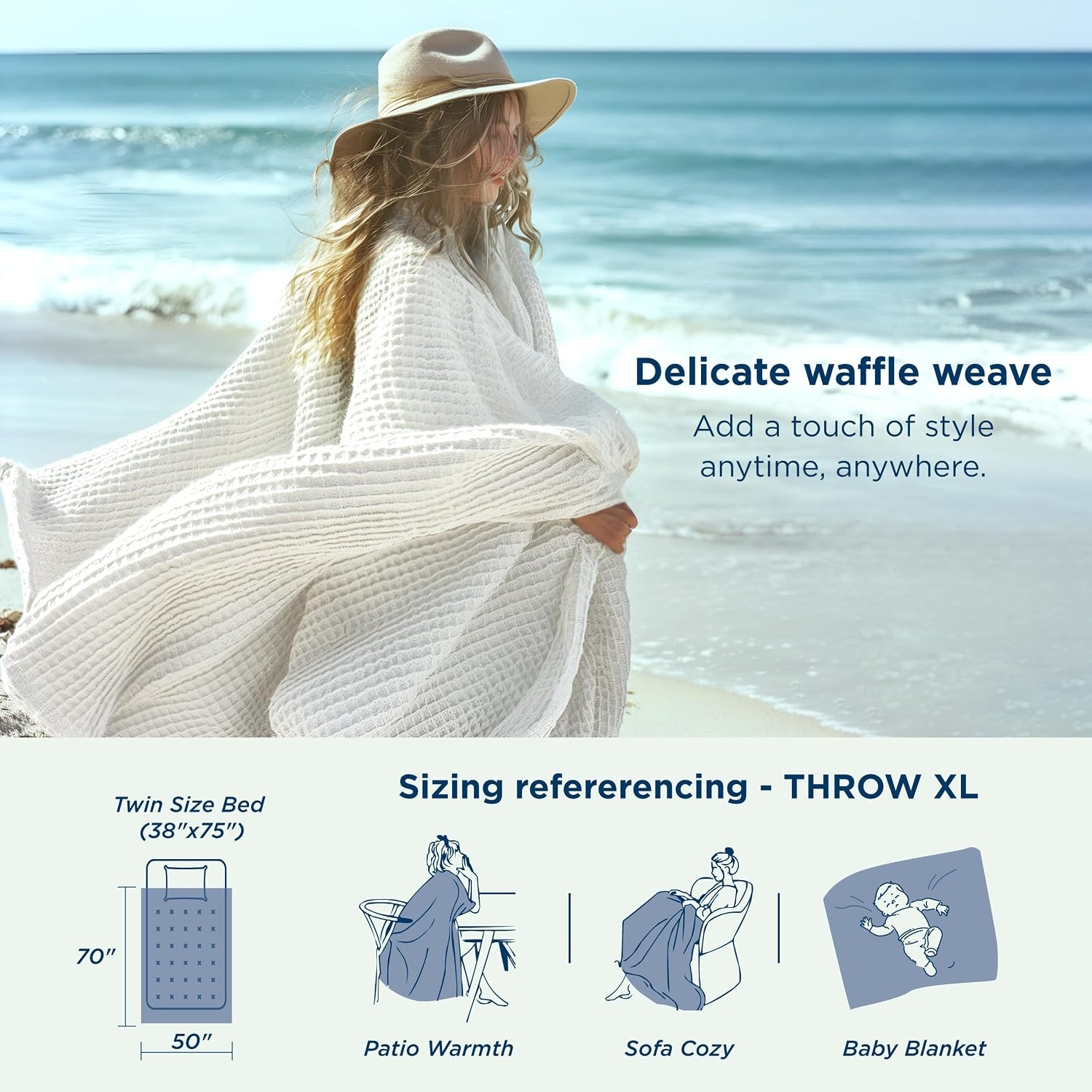 image:imageBedsure 100 Cotton Blanket Queen Size for Bed Cooling Breathable and Soft for Summer and Fall Thick Cozy Waffle Weave Blanket Gifts for Women White 90x90 Inches01 White