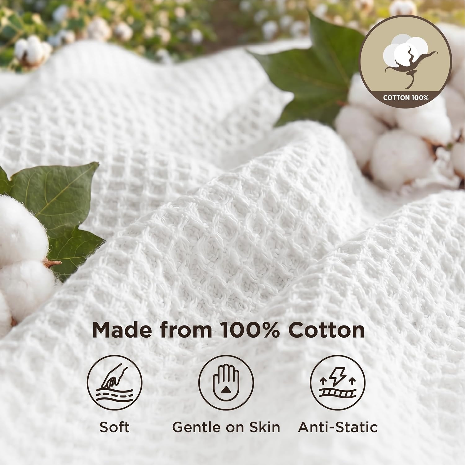 image:imageBedsure 100 Cotton Blanket Queen Size for Bed Cooling Breathable and Soft for Summer and Fall Thick Cozy Waffle Weave Blanket Gifts for Women White 90x90 Inches01 White