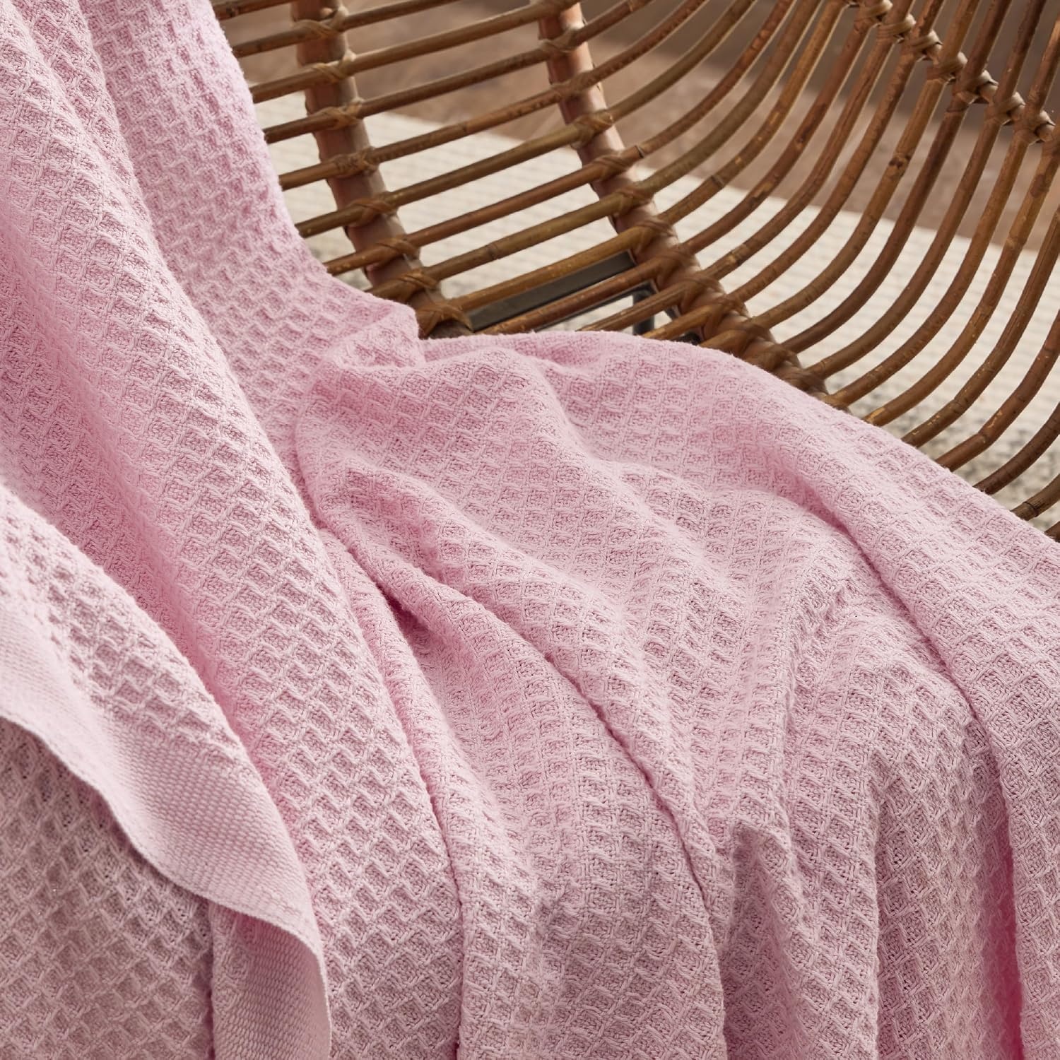 image:imageBedsure 100 Cotton Blanket Queen Size for Bed Cooling Breathable and Soft for Summer and Fall Thick Cozy Waffle Weave Blanket Gifts for Women White 90x90 Inches20 Light Pink