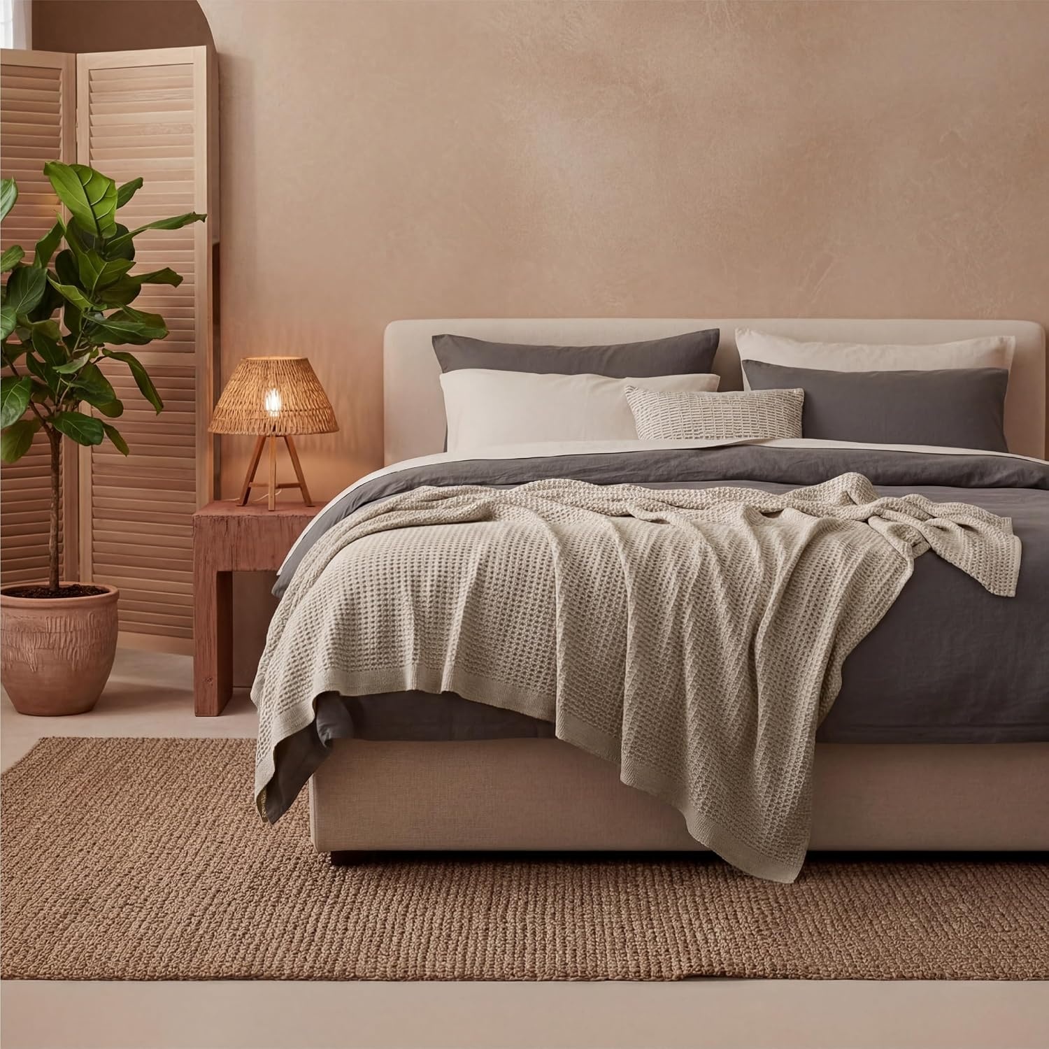 image:imageBedsure 100 Cotton Blanket Queen Size for Bed Cooling Breathable and Soft for Summer and Fall Thick Cozy Waffle Weave Blanket Gifts for Women White 90x90 Inches03 Taupe