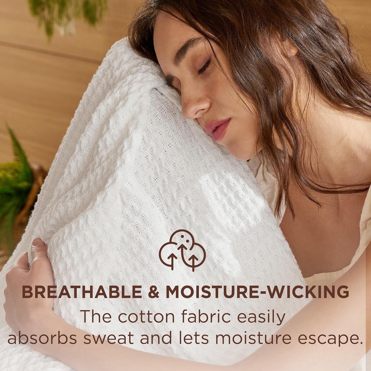 image:imageBedsure 100 Cotton Blanket Queen Size for Bed Cooling Breathable and Soft for Summer and Fall Thick Cozy Waffle Weave Blanket Gifts for Women White 90x90 Inches01 White