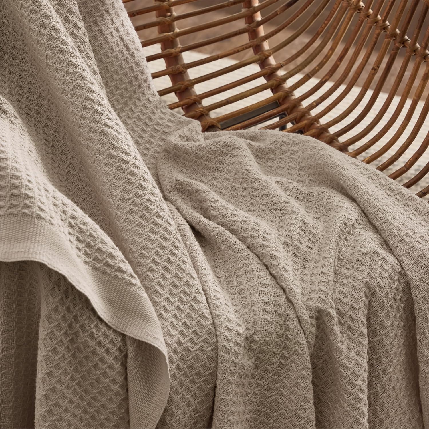 image:imageBedsure 100 Cotton Blanket Queen Size for Bed Cooling Breathable and Soft for Summer and Fall Thick Cozy Waffle Weave Blanket Gifts for Women White 90x90 Inches03 Taupe