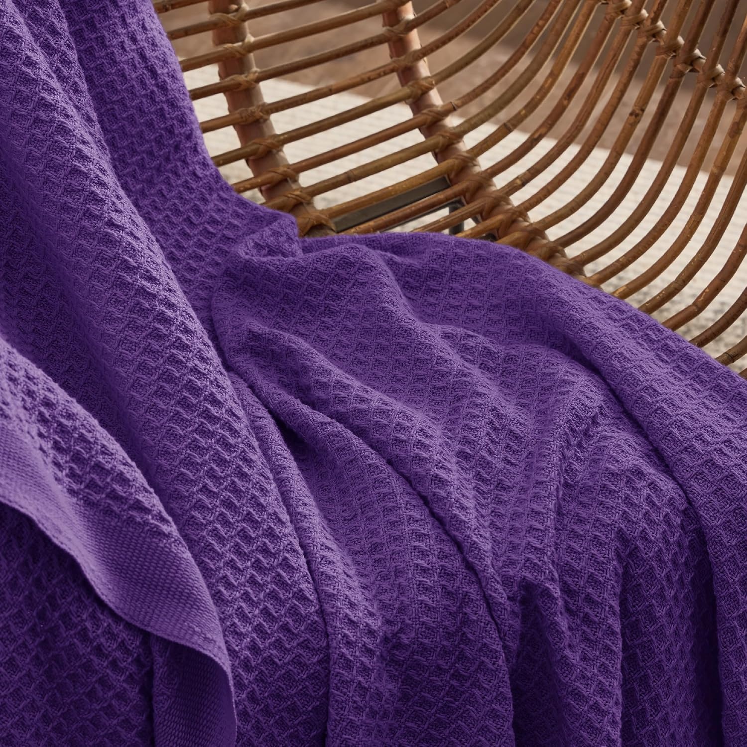 image:imageBedsure 100 Cotton Blanket Queen Size for Bed Cooling Breathable and Soft for Summer and Fall Thick Cozy Waffle Weave Blanket Gifts for Women White 90x90 Inches18 Purple
